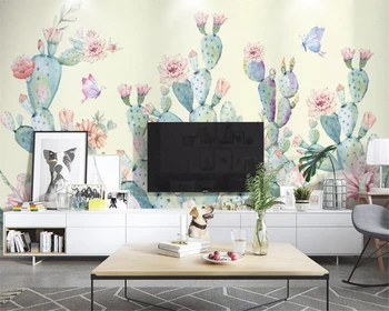 Beibehang tapetes sienām 3 d Rokām apgleznotas kaktuss tauriņš fona sienu gleznojumi tapetes mājas dekoru papel de parede 3d