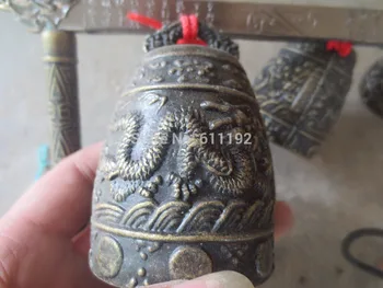 Izsmalcinātu privātā kolekcija Ķīniešu antīkā bronzas zvārgulīši,Roku cirsts pūķis bell 15 Collu garums