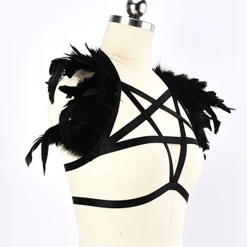 JLX.JOSTA Pentagramma Spalvu Ķermeņa Josta Melnā Pārspīlēti Epaulette Sexy Būris Krūšturis Elastīga Josta Regulējams Halloween Drēbes