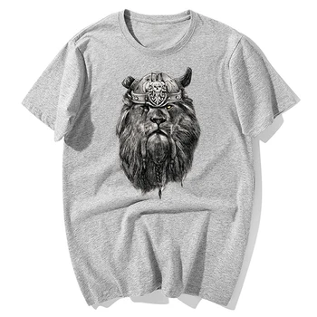 Cool Vikingu Lauva Dzīvniekiem Vikingu Stilā Lielajam T Krekls Vīriešiem 2020. Gadam Streetwear T Īsām Piedurknēm Kokvilnas Zaudēt Hip Hop T-Krekls