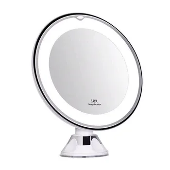 Grims Iedomība Spogulis Ar 10X Gaismas LED Apgaismota Portatīvo Roku Kosmētikas Palielinājuma indikators iedegas, Spoguļi