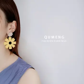 QUMENG Korejas Karstā Modes Rotaslietas Akrila Krāsas Romantisku ziedu auskariem candy krāsas cute salds Auskari sievietēm dāvanu