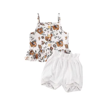 2020 Bērniem, Baby Girl vasaras Apģērbs bez Piedurknēm Trikotāžas Veste Topi, Kleitas Ziedu Šorti Bikses sweet girl Ziedu Apģērbs Bērniem Apģērbs