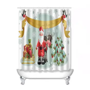 Ziemassvētku Rotājumi Cute Sarkans Santa Tēvs Modelis Vannas istaba ar neslīdošu Vannas Paklāji, Ūdensnecaurlaidīga Poliestera Dušas Aizkars 180x180 cm