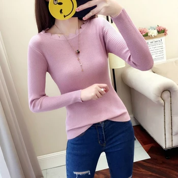 2019. gada rudenī jaunu sieviešu adīt zemāko krekls augsti elastīgs, silts, seksīgs modes gadījuma piepilsētas garām piedurknēm džemperis džemperis sievietēm