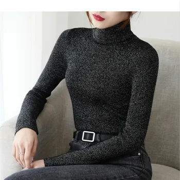 Ir 2021. korejiešu versija Pure color long sleeve zemāko krekls meitenei džemperis ar atlokāmu apkakli, Augstu apkakli rudens-ziemas 7231 50