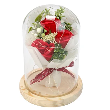 Māte Valentīna Dienā Rožu Ziepes Pušķis Nemirstīgs Ziedu Stikla Vāks ar Led Gaismas Dāvanu Kastē Mājas Birojs Rotājumi