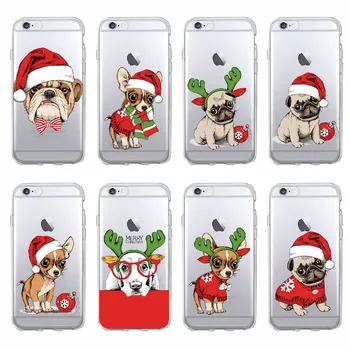 Cute Karikatūra Ziemassvētku Santa Claus Kucēns Mīksto Skaidrs Telefonu Gadījumā Fundas Coque iPhone 12 11 Pro 7 7Plus 6 6S 8 8PLUS X XS Maks.
