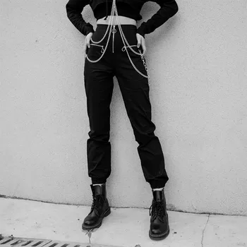 Panku Stils Sievietēm Taisnas Bikses Gothic Gadījuma Bikses Modes Rāvējslēdzēju Bikšu Dzelzs Ķēdes Tumši Streetwear Rudens Instrumenti Bikses