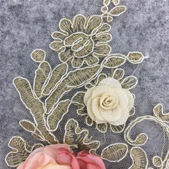 Karstā pārdot Izsmalcinātu 3D ziedu Mežģīņu apkakle Kleita Apdare Šūšanas amatniecības piederumi Izšūšana šūšanas kakla izgriezumu DIY apģērbu piederumu