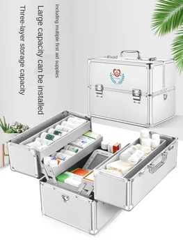 Medicīna box mājas medicīnā lodziņā mājās paciņu ar lielu medicīnā neatliekamās medicīniskās kaste pilns komplekts narkotikas no pirmās palīdzības kastes
