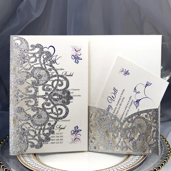 10pcs/iepak Noble Champagne/Sudraba/Zila Corlor lāzergriešanas Ielūgumus Kartes Komplektus Kāzām Līgavas Dušas Dzimšanas dienu Apdare