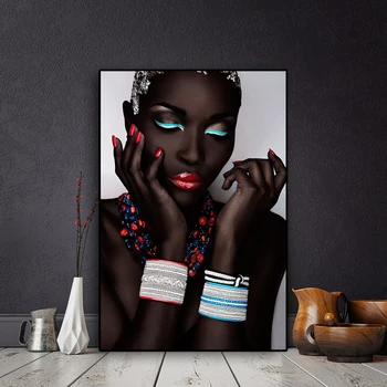 Skandināvijas Sexy Kanvas Glezna Plakāti un Izdrukas Black Pliks Āfrikas Sieviete, Lūpas un Nagus, Sienu Mākslas Aina Dzīvojamā Istaba