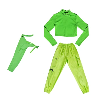 Jaunas Meitenes Hip Hop Deju Tērpu Modes Dienasgaismas Zaļā Bērniem Džeza Skatuves Šovs Valkāt Bērni Mūsdienu Ielu Dejas Valkāt DN4633