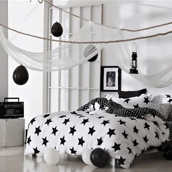 Modernā Stilā 4gab Tīras Kokvilnas Gultas Komplekts Sega sedz Dzīvoklis Aprīkots palagu Spilvendrānas Klasiskā Baltā Un Melnā Zebra Vilnis Punkts