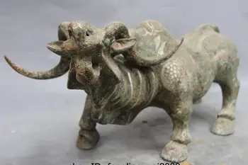 Ķīnas Dinastijas Bronzas, Sudraba-Apzeltīts Auspicious Bull Liellopu Ox Govs Statujas, Skulptūras