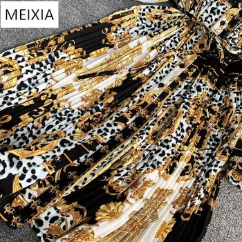 MEIXIA pavasarī un vasarā sieviešu leopards drukāt kroku kleita garām piedurknēm šifona kreklu, kleitu Mežģīnes zaudēt modes kleita lielu