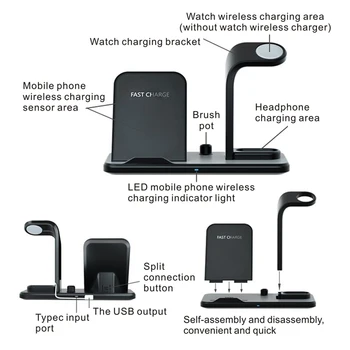 3 in 1 Qi Bezvadu Lādētāju Ātru Bezvadu Lādēšanas Paliktņa iPhone XS Maks Samsung Apple Noskatīties 4 3 2 1 Airpods Tālrunis Stāvēt