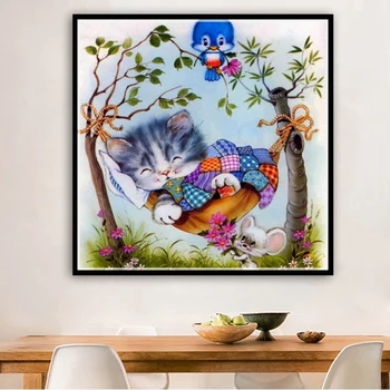 Dimanta Krāsošana Krāsotas Multfilmu Dzīvnieku Kaķis Izšuvumi Dzīvnieku Krustdūrienu Izšuvumi Amatniecības