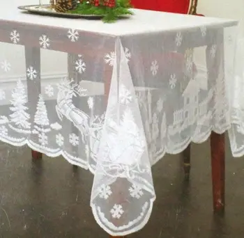 Ziemassvētku galdautu Vakariņas Puse Jauno Gadu Taisnstūra, Balta Mežģīņu Galdauts Ziemassvētki Galda Segums home hotel galda dekorēšana