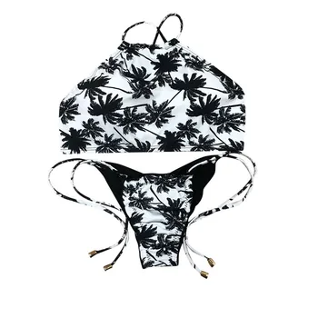 Ir 2021. Sieviešu Sexy Bikini, Vasaras Pludmales Peldkostīmu Drukāt Pārsējs Peldkostīmi Zems Viduklis Beachwear Push Up peldkostīms Maillot De Bain