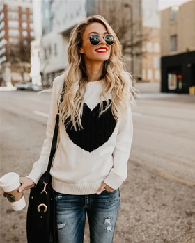 Jaunu zaudēt biroja dāma piepilsētas pulovers apaļu kakla džemperis mīlestība ins modes sieviešu džemperis