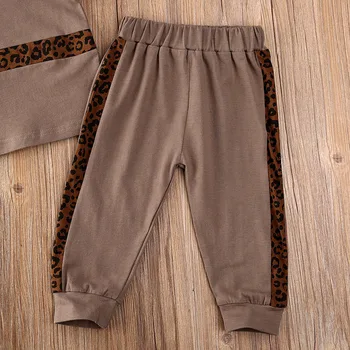 Bērnu Meiteņu Pavasara Vasaras Apģērbu Komplekti Leopards Drukāt Īsām Piedurknēm T Krekli, Topi+Bikses Vasaras Apģērbs
