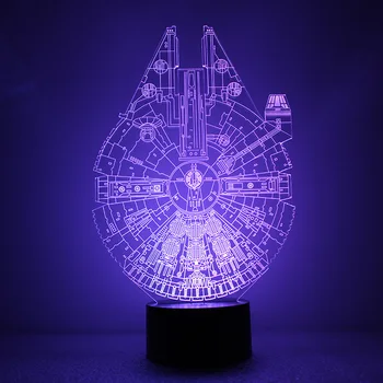 Multi-krāsainu USB Power Led Nakts Gaisma 5V 1.5 W 3D Millennnium Falcon Star Wars Apgaismojums Guļamistabā Decro Galda Lampa Ziemassvētku Dāvanu