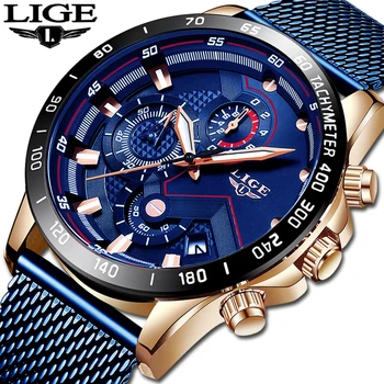 LIGE Modes Vīriešu Pulksteņi Top Zīmola Luksusa rokas Pulkstenis Kvarca Pulkstenis Skatīties Blue Vīriešu Ūdensnecaurlaidīgs Sporta Chronograph Relogio Masculino