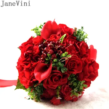 JaneVini Vintage Sarkanu Mākslīgo Ziedu Kāzu Pušķi, Līgavu Rhinestone Viltus Rozes Pērles Violeta Līgavas Pušķi flor mākslīgā