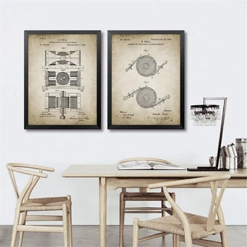 Par Tesla Dekoru Elektromagnētiskā Mehānisko Vintage Ģenerators Patentu Audekls Izdrukas Retro Projektēšana Plakātu, Gleznu Inženieris Dāvanu