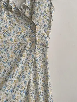 Ruffles Apdares V-veida kakla Sieviešu Mini Kleita 2020 
