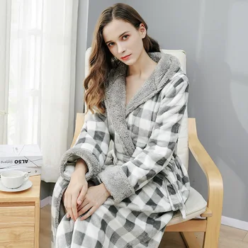 Kimono Kleita Izšūta Sabiezēt Flaneļa Naktsveļu Vīriešu Sleepwear Ziemā Silts Pāris Peldmētelis Naktskrekls Kapuci Coral Fleece Homewear