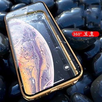 Gourde Pilnībā Segtu dubultie Stikla iPhone 8 7 plus XS Max gadījumā XR Gadījumā būvēt Magnēts Metāla Rāmis Magnētisko Adsorbcijas