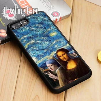 LvheCn Mānīšanās Mona Lisa Selfie Telefonu Gadījumā Segtu iPhone 5 6 6s 7 8 plus 11 12 Pro X XR XS Maks Samsung Galaxy S6 S7 malas S8 S9