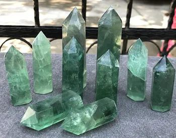 Dabas Zaļā fluorite obelisks kvarca kristāla zizli punktu dziedināšanas 16-20pcs