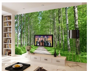Beibehang Mūsdienu modes interjera dekorēšana, sienu papīra poplar tree avenue zaļa fona papel de parede 3d tapetes behang