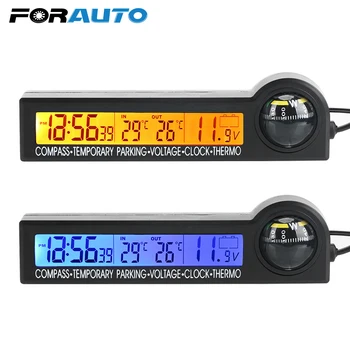 FORAUTO 5 in 1 Kompasu, Termometru, Pulksteni, Kalendāru Auto Pagaidu stāvvietu izmantošanas karti LCD Ekrānu Sprieguma Testeris Multi-Funkciju