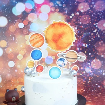 NLO Saules Sistēmas Ārējā Kosmosa Happy Birthday Puse Rotājumi Zēns Dzimšanas dienas svinības Kūka Topper Gadījumā Puse Dekori Piederumi