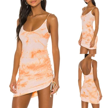 Sieviešu Vasaras Linga Backless Slim, Sexy Mini Kleita Oranžā krāsā