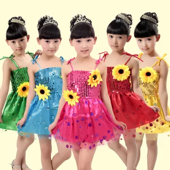 Bērnu Džeza deju Tērpi bērniem, svārki Deju Kleita Meitenēm Mūsdienu Vizuļi Saulespuķu Skatuves Sniegumu Deju Kleita svārki Kostīmi