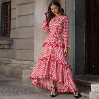 Sieviešu Bohēmietis Dress 2020. Gadam, Modes Vintage Savirmot Partiju Casual Luxury Pleds Kūka Boho Stilīgs Garām Piedurknēm, Sieviešu Maxi Kleita