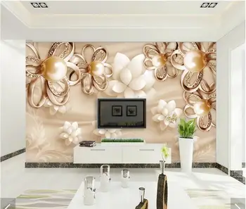Pasūtījuma 3D tapetes, sienas, zelta, pērļu ziedu rotas, sienas, ko izmanto dzīvojamo istabu, guļamistaba, dīvāns fona dekoratīvās tapetes