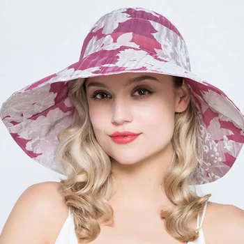 Vasaras 2019 Ziedu Drukāt Plašu Floppy Klp Sievietēm Saules cepure Salokāms Pludmalē Blakus Saules Cepures Gorros Liela Ziedu Cepures H3