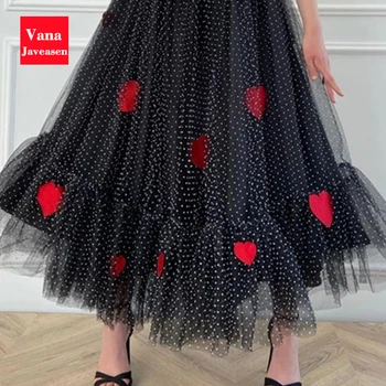 Anglijas Stila Spageti Augsts Viduklis-line Kleita Sievietes Puses Elegants Polka Punktiņi Sarkana Sirds Modelis Šifona Kleita Vasaras Vestidos
