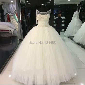 Krāšņs Vestido de atradusies rendas Pērles Fāzēm, Elsojošs Bumbu kleita Princese Stila Nekustamā attēlus kāzu kleitas 2021 Vintage kāzu kleita