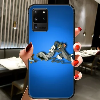 Karikatūra Kaķis toms un Pele džerijs Telefonu Gadījumā Segtu Korpuss Samsung Galaxy S 6 7 8 9 10 e 20 Malas Uitra Piezīme 8 9 10 Plus black Šūnu