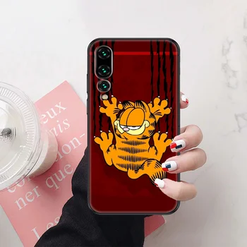 Garfield karikatūra Jauki Kaķis Tālruni gadījumā, Huawei P Mate P10 P20 P30 P40 10 20 Smart Z Pro Lite 2019 black 3D būtiska silikona