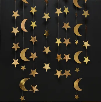 Eid Mubarak Dekoru 4M Mirgošana Zvaigzne Mēness Papīra Vainags Islāma Musulmaņu Svētku pasākumu Puse Mājas Apdare Ramadāna Kareem Ornaments