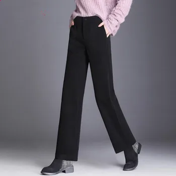 2020 Rudens ziemas Sieviešu Vilnas taisnas bikses Gadījuma Plaša kāju bikses Modes (Dungriņi) korejas Augsta Vidukļa Sieviešu Bikses p1777